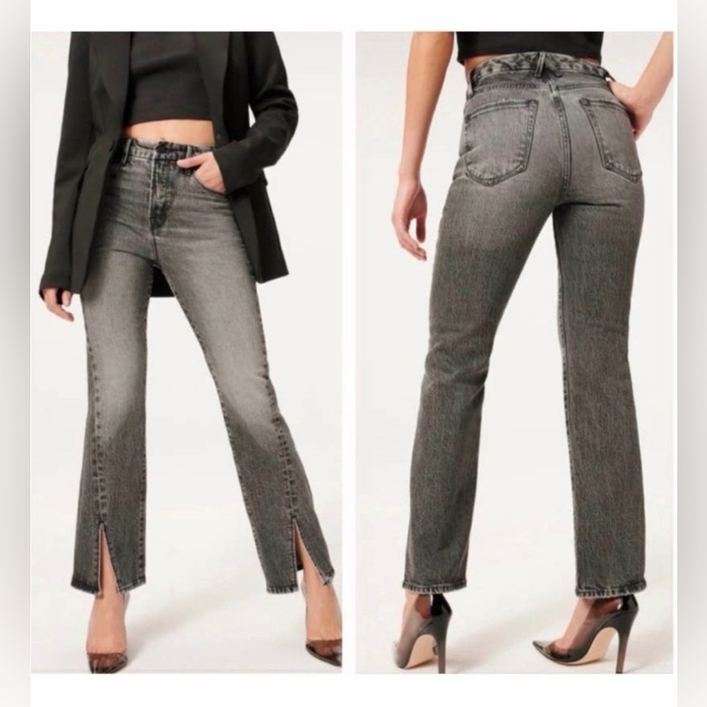 Good American Washed Black Split-Hem Ankle Jeans